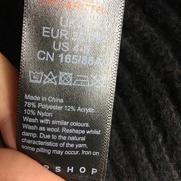 Topshop Black Mock Neck Ribbed Knit Sweater Small 4-6 Cropped Split Hem - Picture 8 of 11